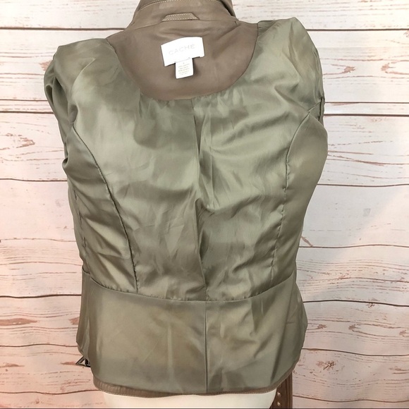 Vintage Cache Taupe Quilted Genuine Leather Beige Belted Moto Jacket - Picture 11 of 11